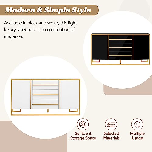 White and Gold Buffet Table with 3 Drawers 2 Doors D293