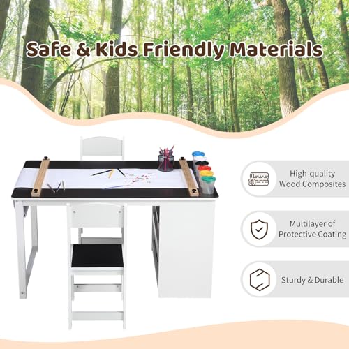 Kids Art Table and Chairs Set with Storage Desk and Art Supply Organizer M94268