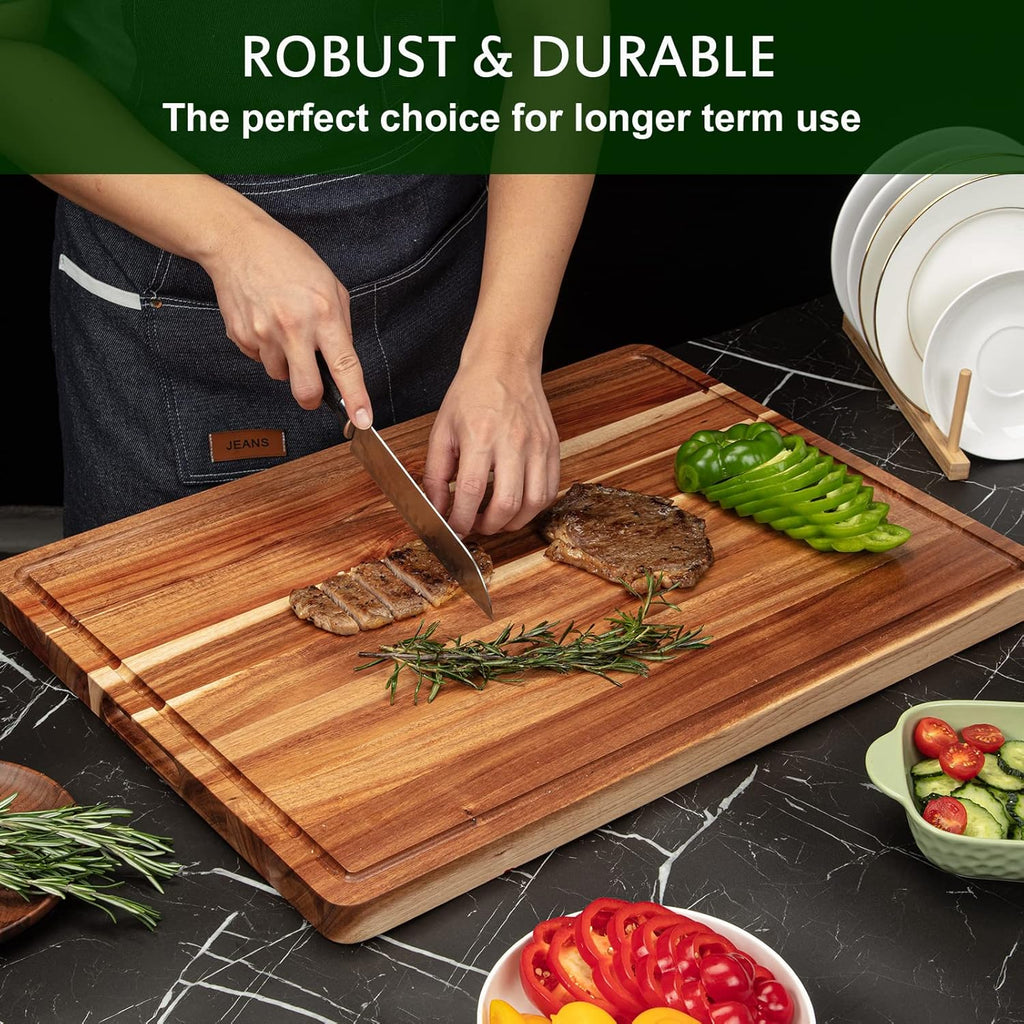 Acacia Wood Cutting Board 24x18 inch with Handle Juice Groove V150
