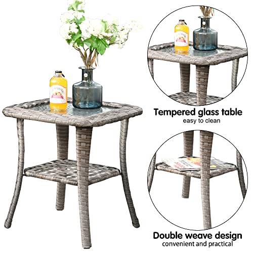 2 Pieces Outdoor Wicker Rattan Rocking Chairs with Cushions, Denim Blue I5958