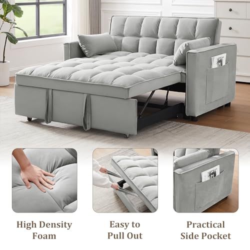 Black Velvet Convertible Sleeper Sofa with Pullout Bed K865586