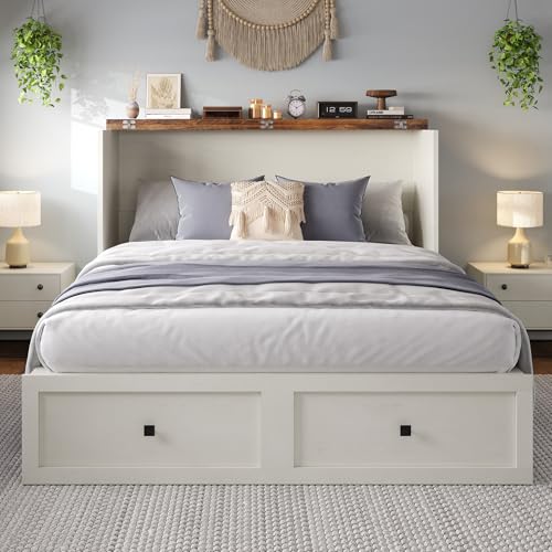 White Full Size Murphy Bed with Storage Drawer U8114