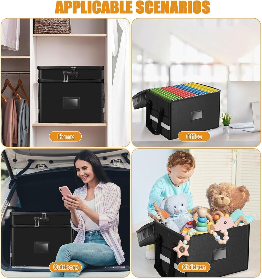 2 Layer Fireproof Document Box with Lock, Black K9627