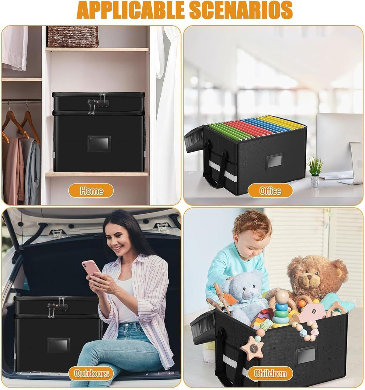 2 Layer Fireproof Document Box with Lock, Black K9627