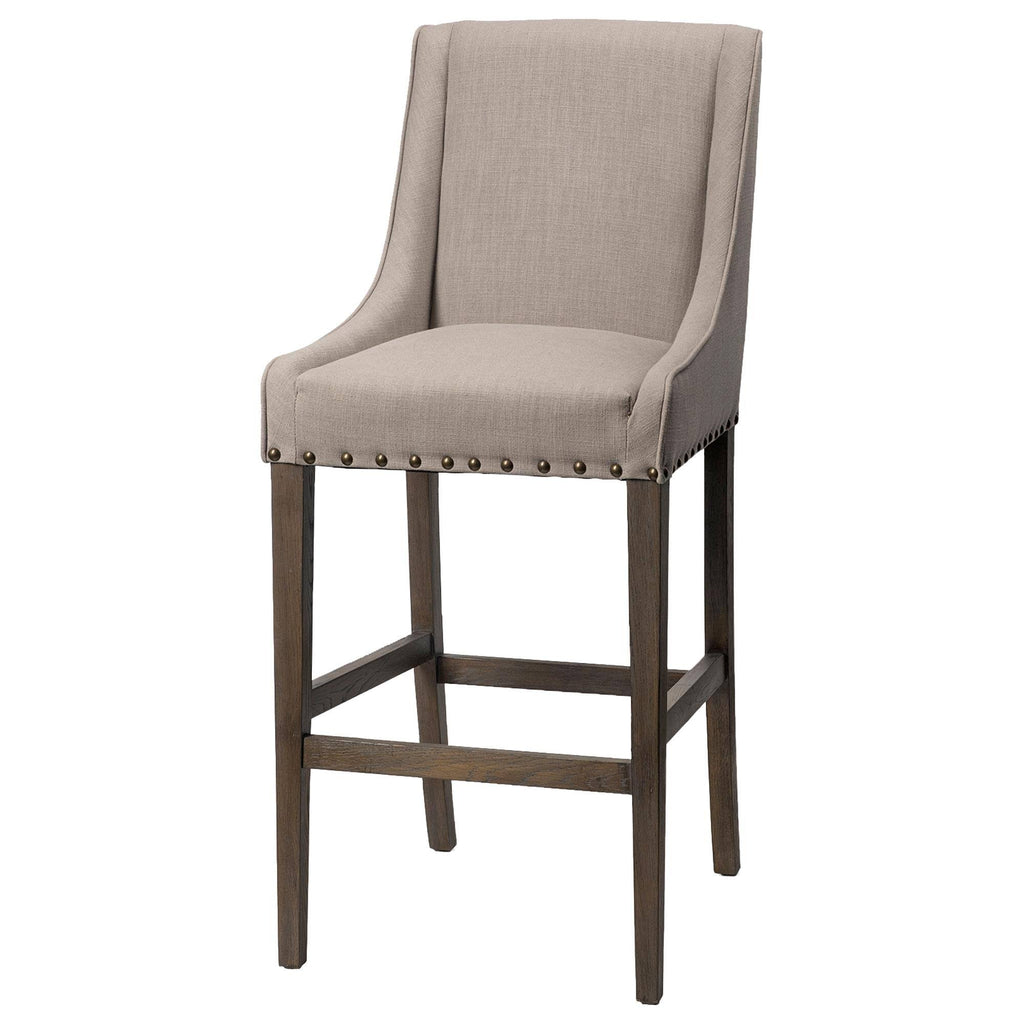 Beige Fabric Brown Wood Base Stool S27697