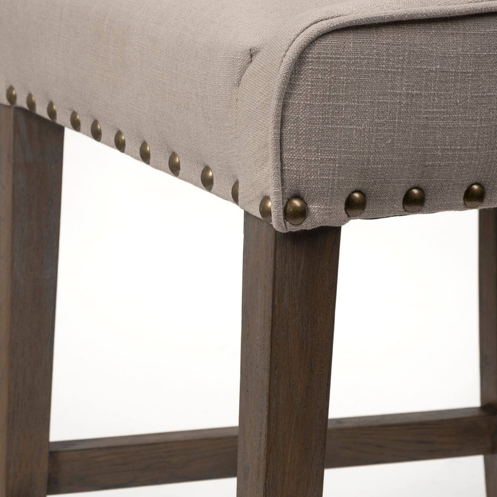 Beige Fabric Brown Wood Base Stool S27697