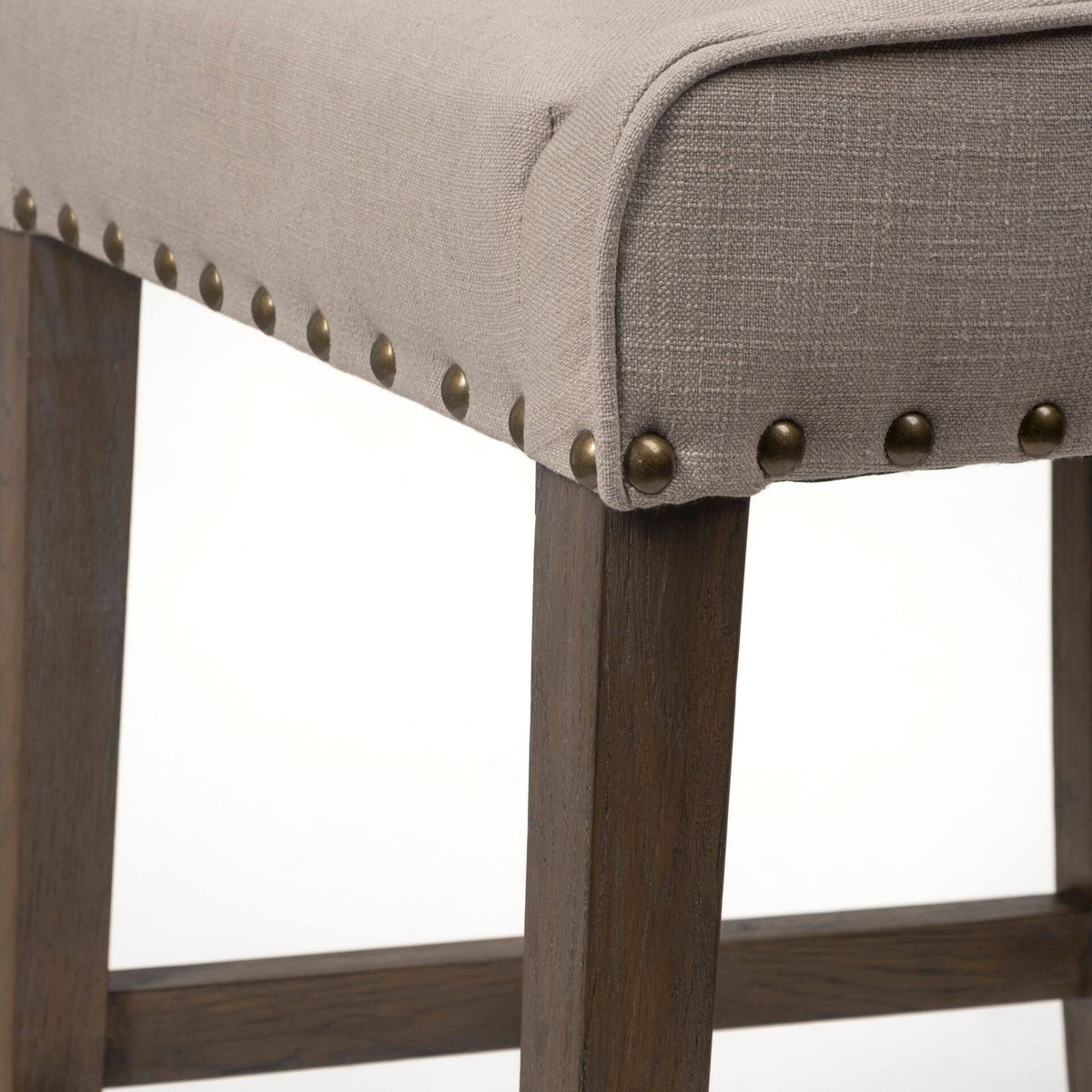 Beige Fabric Brown Wood Base Stool S27697