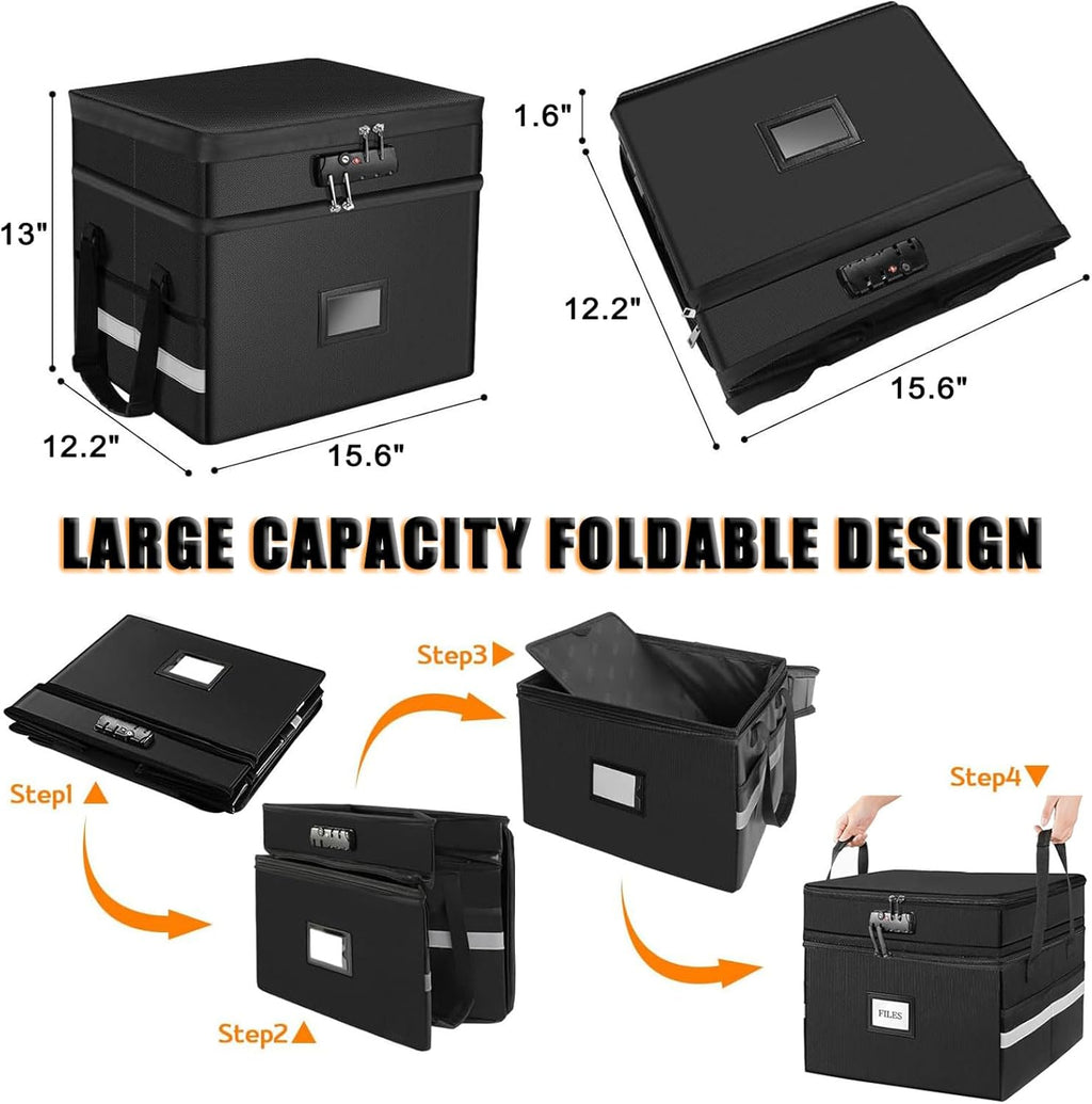 2 Layer Fireproof Document Box with Lock, Black K9627