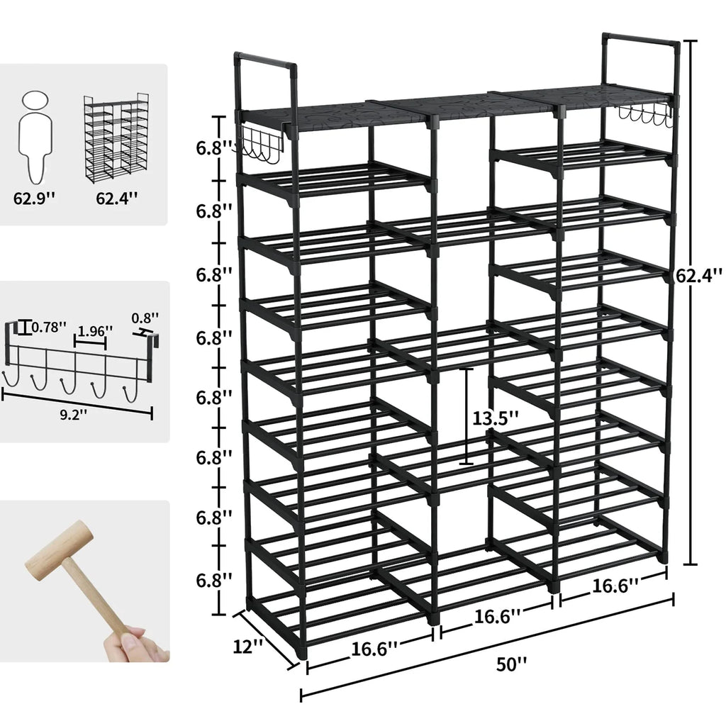 9 Tiers Metal Shoe Rack Storage Organizer Black G194713
