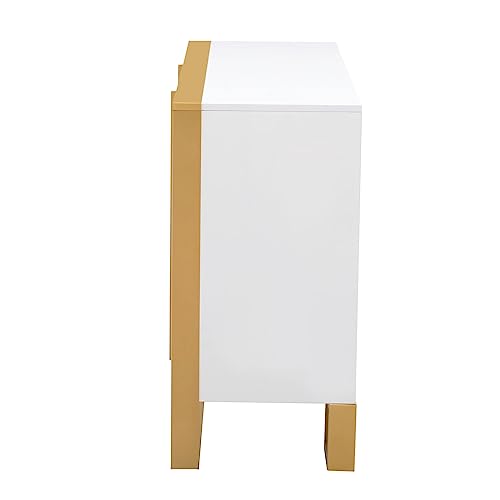 White and Gold Buffet Table with 3 Drawers 2 Doors D293