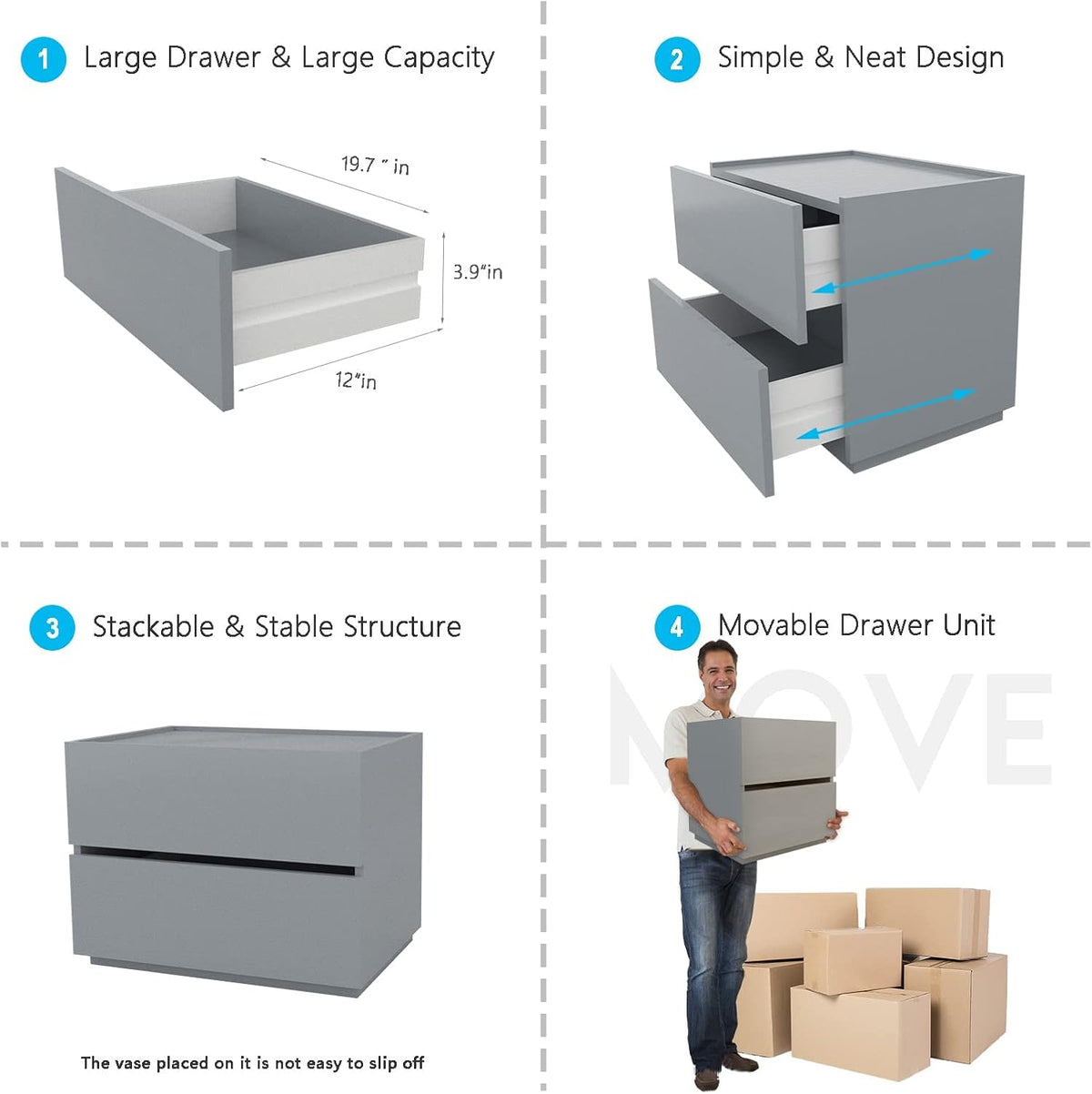 Gray 2-Drawer Stackable Dresser C2273