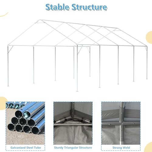 Carport 20x12ft Portable Garage with Roll-up Ventilated Windows & Removable Sidewalls F248