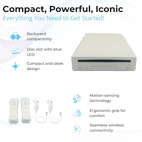 White Wii Console with 2 Remotes, 2 Nunchucks, Dual Dock Stand, Sensor Bar, AV Cable and 2 Gaming Sleeves O5848