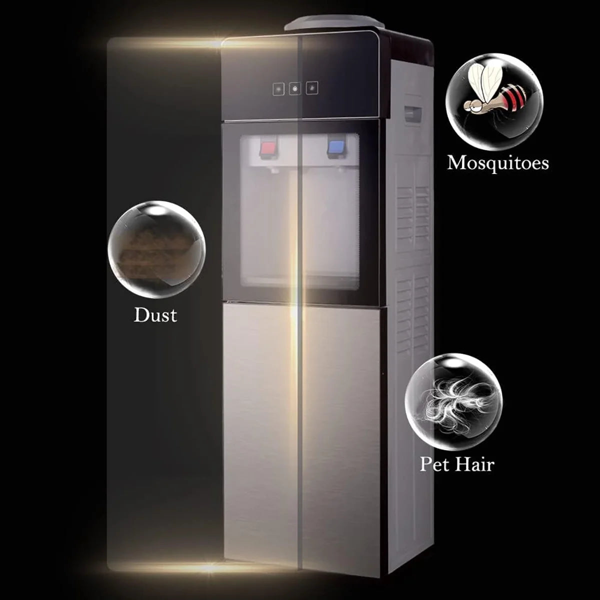 Top-Loading Water Dispenser for 5 Gallon Bottles, Hot & Cold Water Cooler with Storage Cabinet & Glass Door, Gray P7887