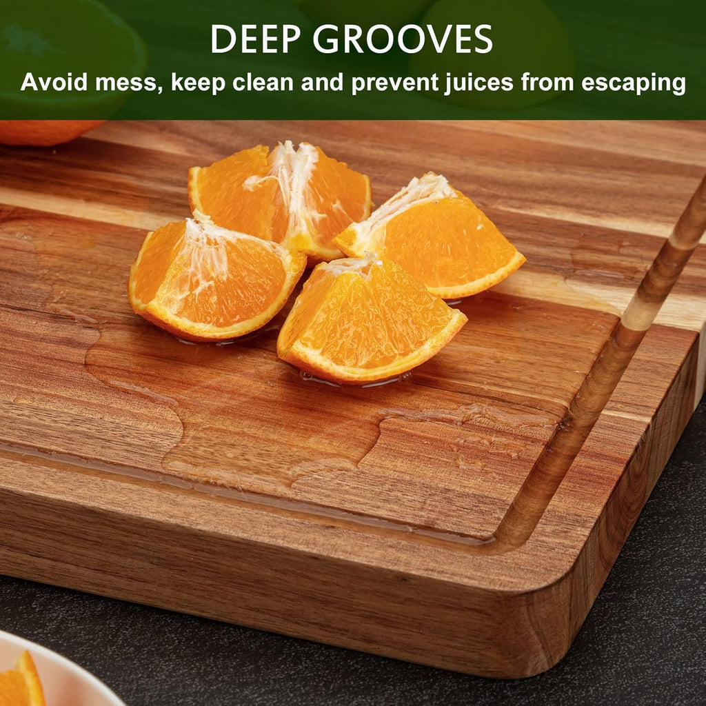 Acacia Wood Cutting Board 24x18 inch with Handle Juice Groove V150