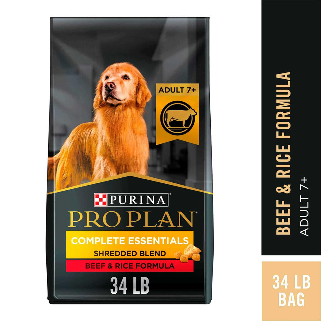 Senior Adult 7+ Complete Essentials Shredded Blend Beef & Rice Formula High Protein Dog Food E8944
