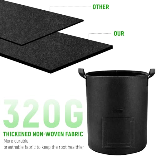 5 Pack 10 Gallon Potato Grow Bags with Flap and Handles, Heavy Duty Fabric Pots H4807