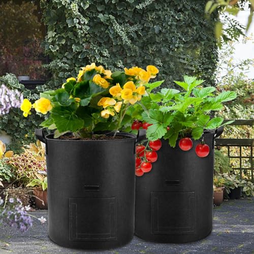 5 Pack 10 Gallon Potato Grow Bags with Flap and Handles, Heavy Duty Fabric Pots H4807