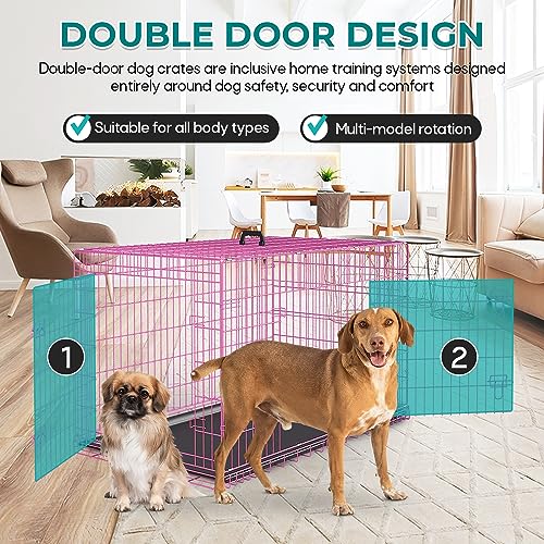 Large Foldable Metal Wire Dog Crate with Double-Door Tray B3626