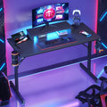 42" Gaming Desk with LED Lights, Monitor Stand, Headphone Hook, Cup Holder in Carbon Fiber Black E879