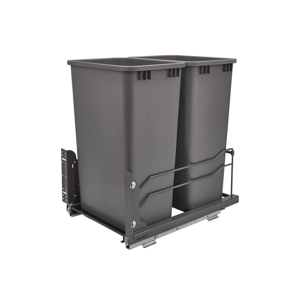 Double 27-Quart Pull Out Kitchen Waste Container with Soft-Close Slides, Gray T870