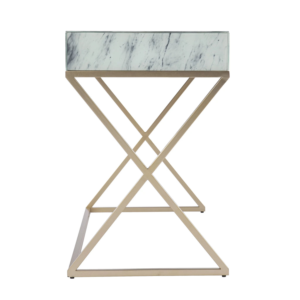 Gold Faux Marble Writing Desk with Storage H2261
