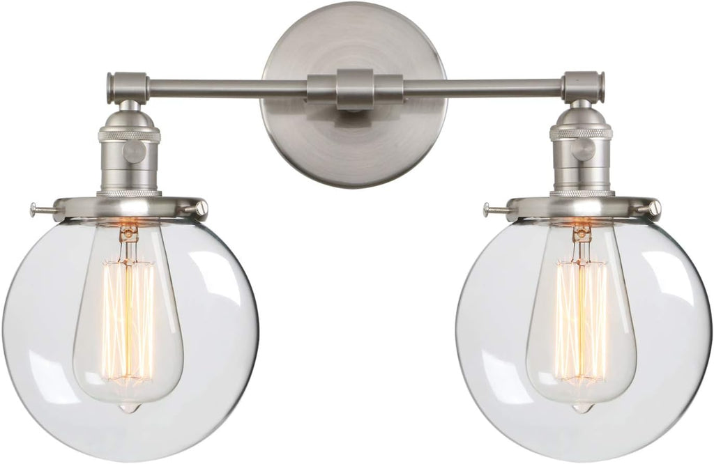 Industrial Style Wall Light Clear Double Sconce with Glass Round Canopy On/Off Button T46265