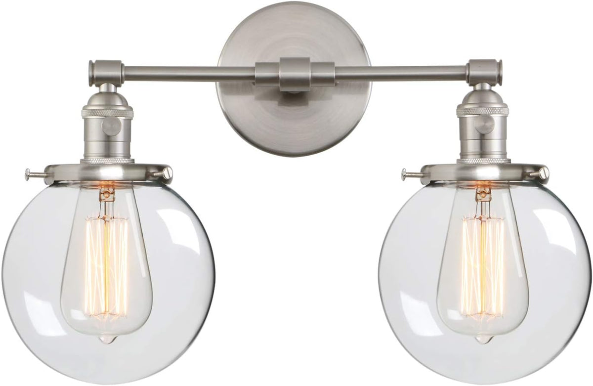 Industrial Style Wall Light Clear Double Sconce with Glass Round Canopy On/Off Button T46265