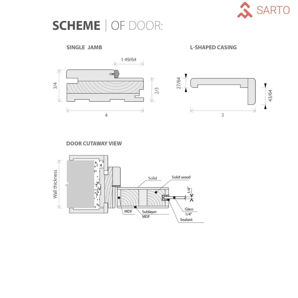 Solid French Double Doors 48 x 84 inches Wood with Frosted Glass U807