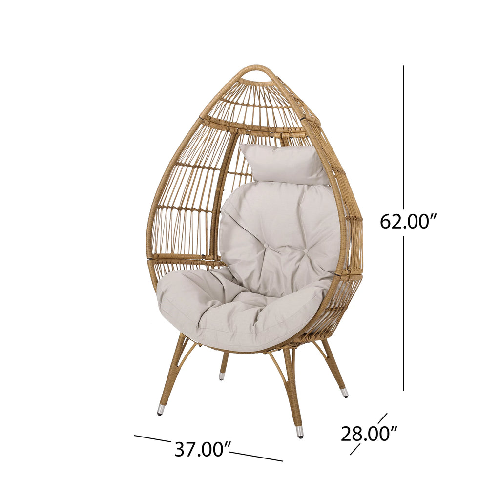 Beige Light Brown Wicker Teardrop Chair K3644