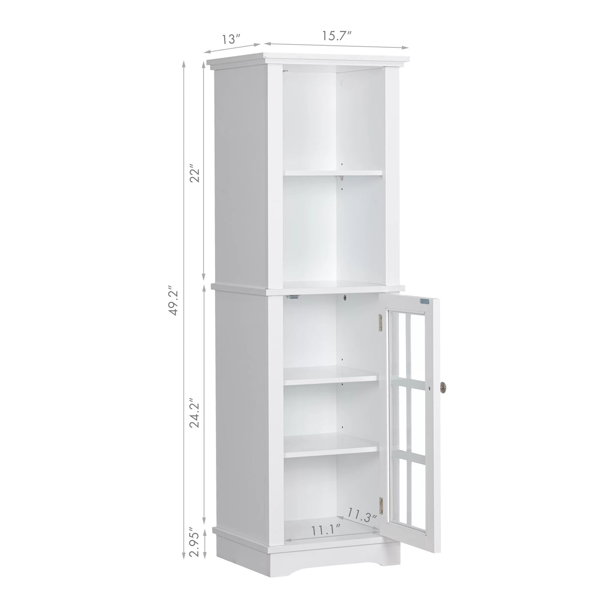 White Tall Narrow Storage Cabinet with Glass Doors E6706