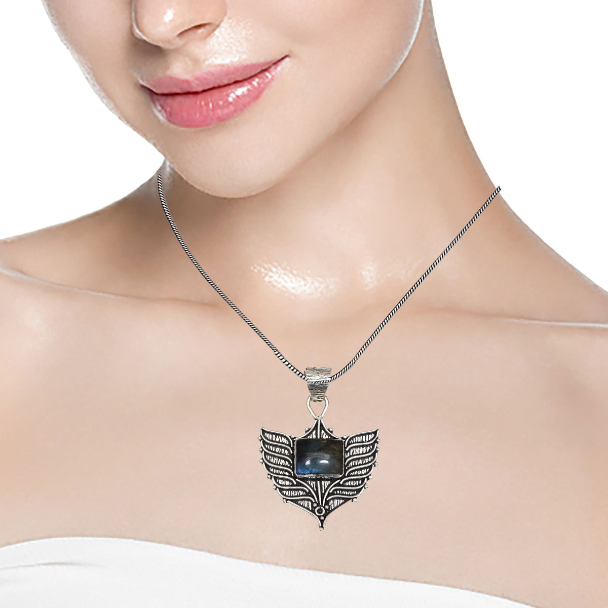 Silver 925 Sterling Garnet Gemstone Necklace Labradorite Jewelry Handmade O492