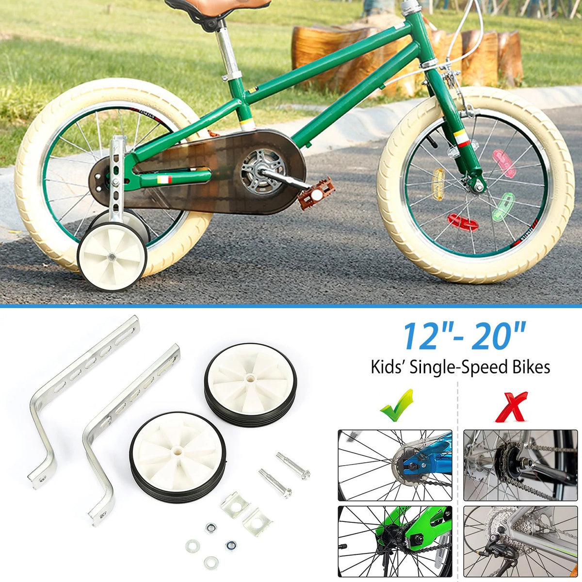 Children Bicycle Training Wheels with Adjustable Stabilizer Kit for 12"-20" Bike J24685