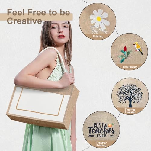 10 Pack Reusable Jute Canvas Tote Bags with Handles I536394