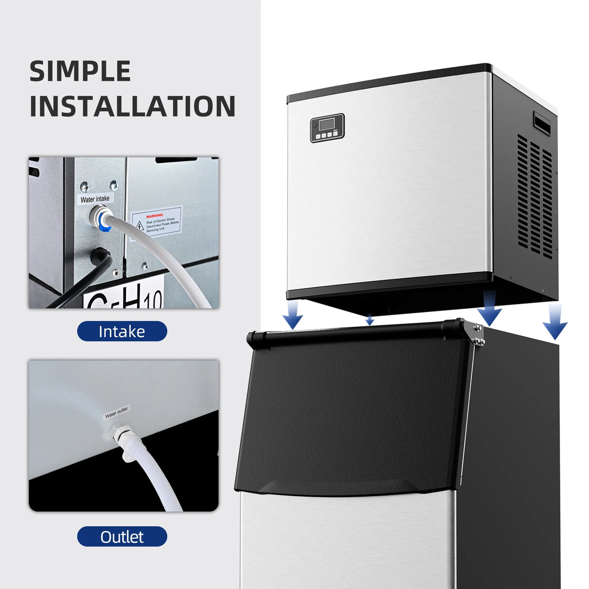 Commercial Ice Maker Machine, Stainless Steel Clear Ice Cube Maker V1175