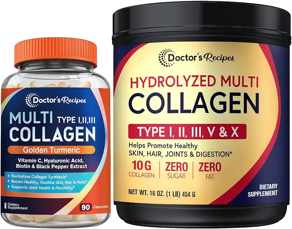Multi Collagen Peptides Powder 16oz and Multi Collagen Capsules 90 Caps X4839