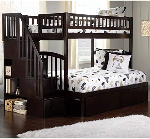 Solid Wood Staircase Storage Bunk Twin Over Full Espresso D1881