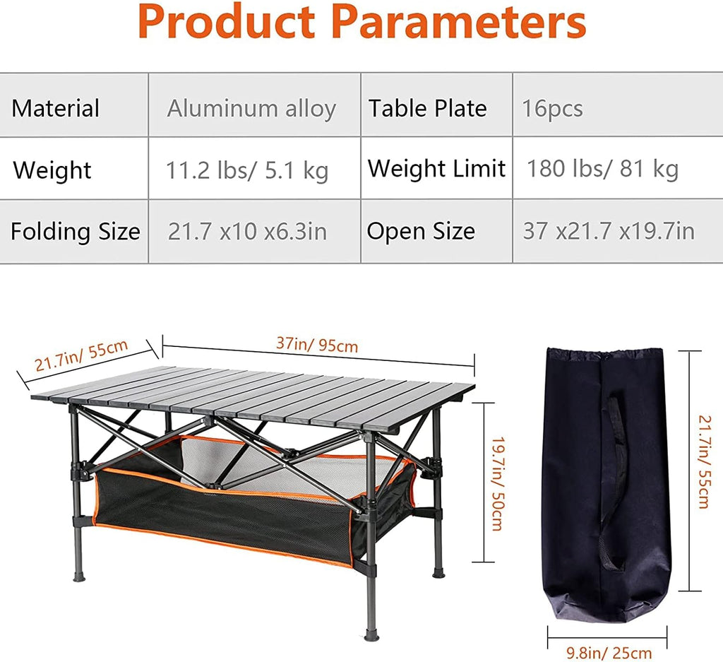 Heavy Duty Aluminum Camping Table with Carry Bag L591093