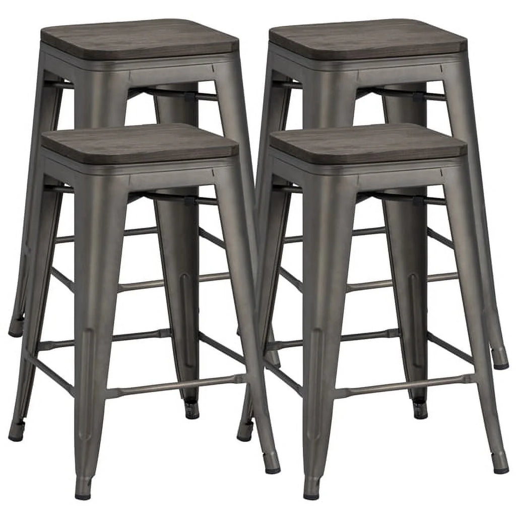 24" Counter Bar Stool with Wooden Seat N1939