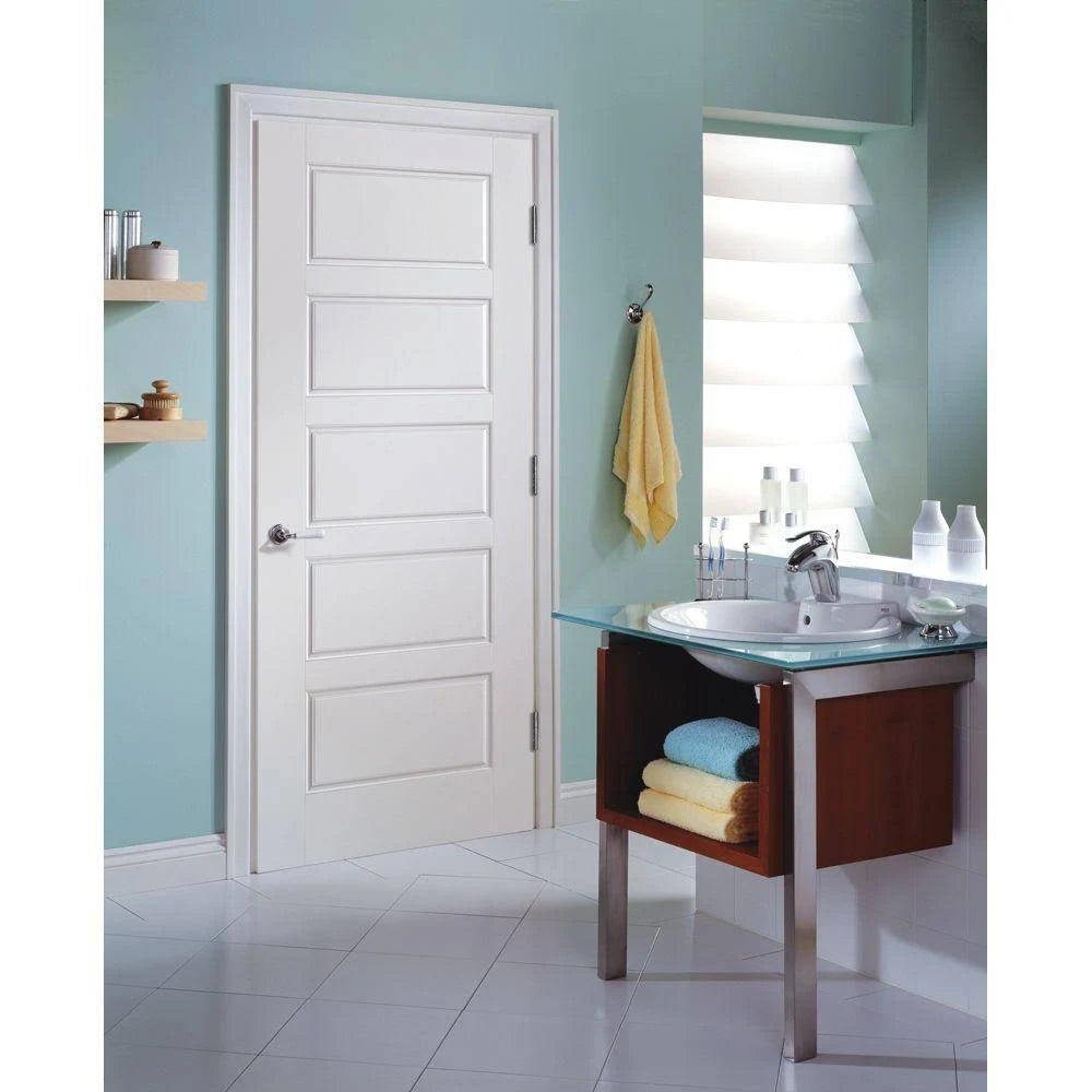 36 in. x 80 in. 5-Panel Left-Handed Hollow-Core Smooth Primed Composite Prehung Interior Door S733