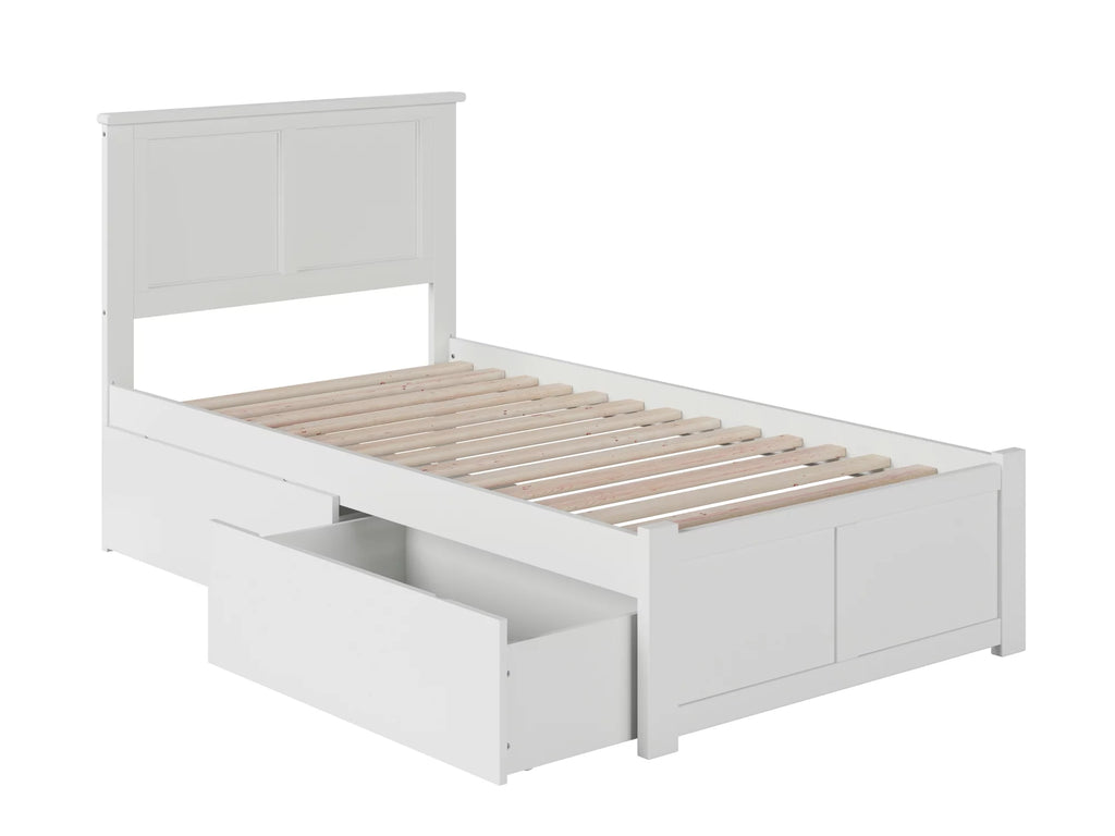 Twin Solid Wood Platform Bed with Footboard & 2 Storage Drawers in White T618