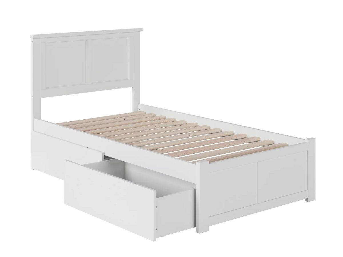 Twin Solid Wood Platform Bed with Footboard & 2 Storage Drawers in White T618