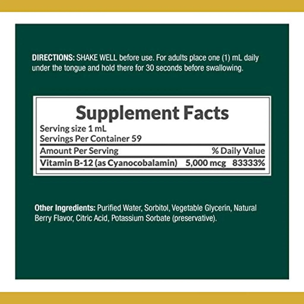 B-12 5000 Mcg Sublingual Liquid 2 Fl Oz W584415