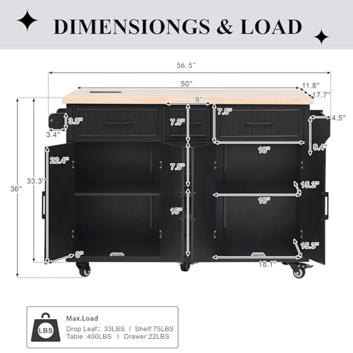 56.5'' White Kitchen Island with Drop Leaf X25371