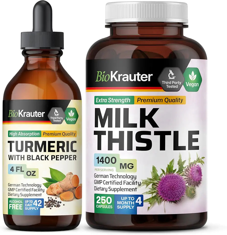 Turmeric with Black Pepper Tincture 4 Fl. Oz. & Milk Thistle 250 Capsules A226