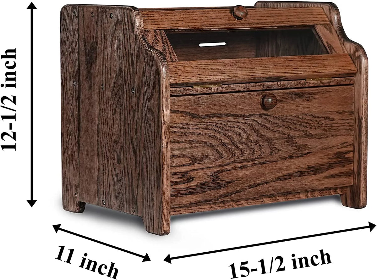Solid Wood Oak Bread Box with Clear Window Z5099