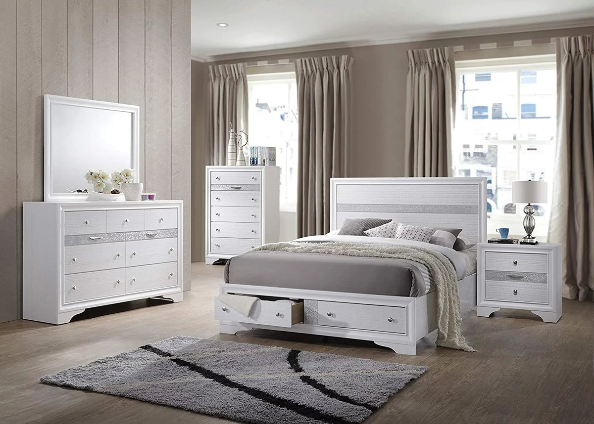 King Size Wooden Bed with Storage Drawers, White Q495023