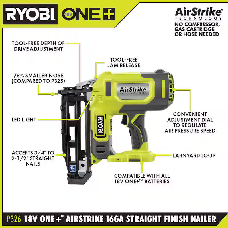 18V Cordless 16-Gauge Finish Nailer Y482