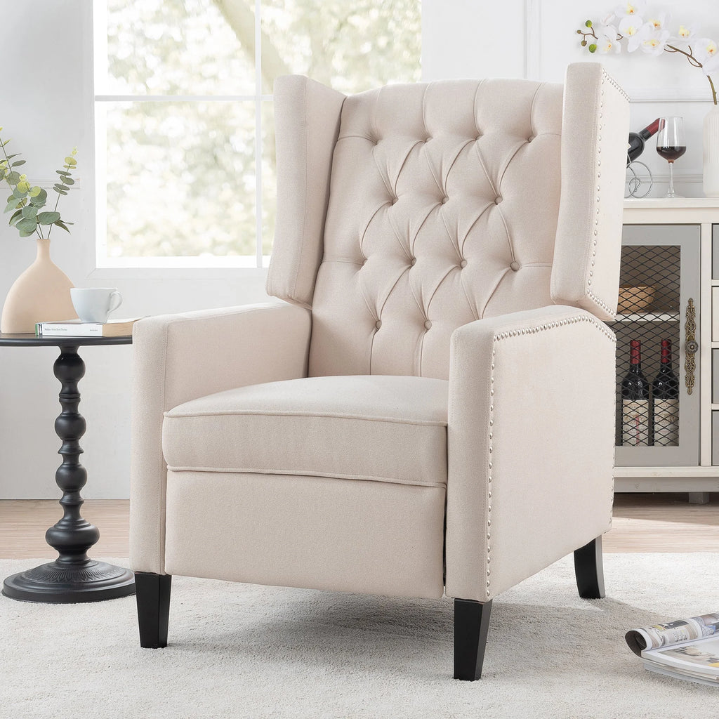 Beige Manual Wing Chair Recliner M3769