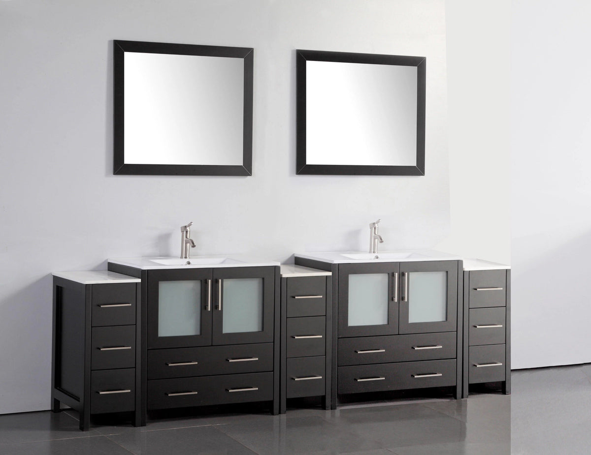 96 in. Double Sink Vanity Cabinet with Ceramic Sink & Mirror Espresso U850572